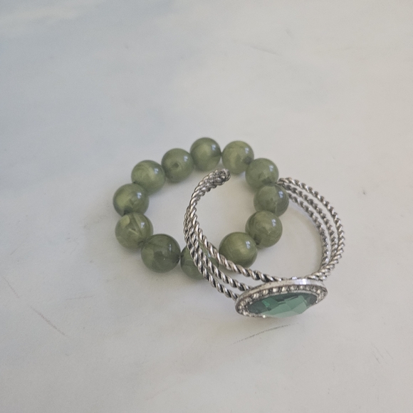 Bracelet Bundle Green Gemstone Bracelet & Greeb Stretch Bracelet Hippie Jewlery - Picture 8 of 12